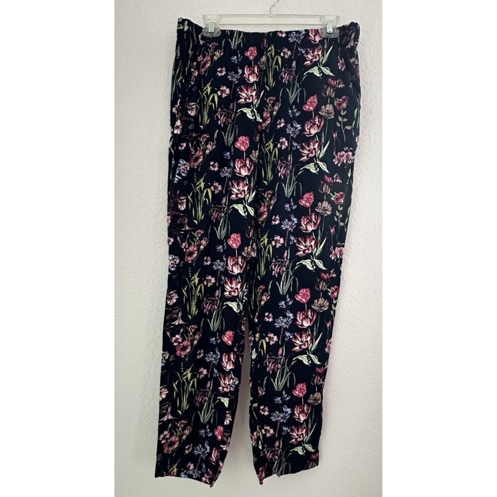 NWT H&M l. o. g. g. Womens Ankle Pants 12 Blue Floral Loose Fit Casual Fairygoth